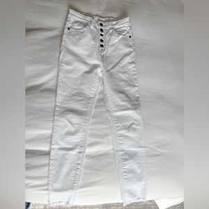 White skinny jeans, pink lily, worn only a couple of times